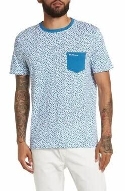 Ben Sherman Shirt Men's Size Medium NWT Micro Floral Pocket T-Shirt Blue White